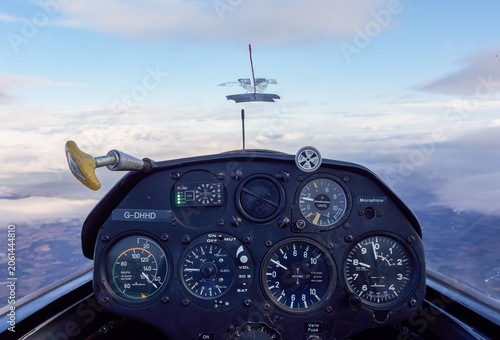 Εκτύπωση καμβά Glider Cockpit View Above the Clouds in Scotland with Flight Instruments and Blu