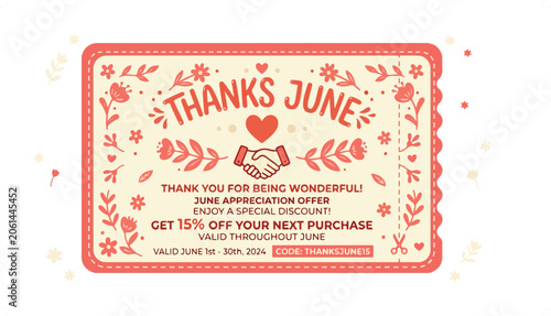 Vintage Thank You Card with Floral Design and Coupon Offer.