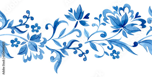 Foto Seamless border of floral ornaments in folk style