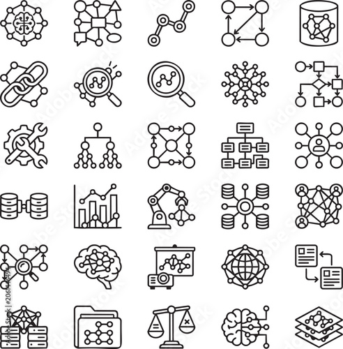 Photos AI Knowledge Graph Line Icons Set for Semantic Intelligence, Enterprise Knowledg