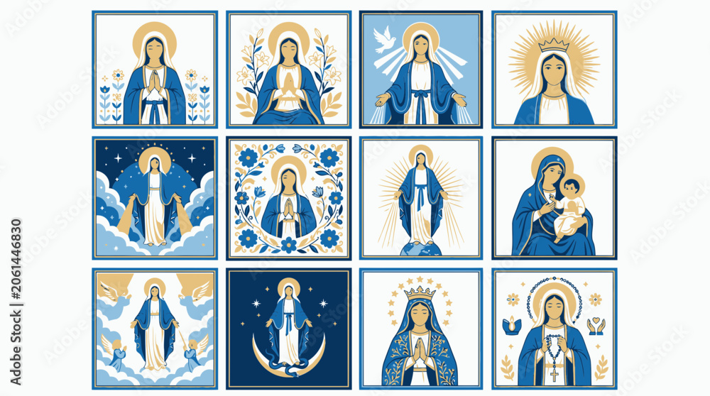 Fototapeta premium Virgin mary and feast of the assumption religious icon collection