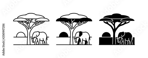Photography African Safari Icons: Elephant, Acacia Tree, Landscape Variations