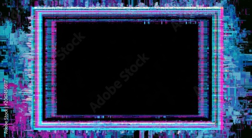 Glitch Art Frame with Neon Pink and Blue