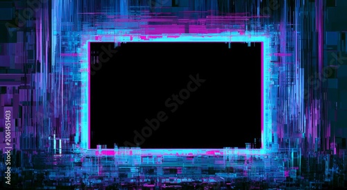 Abstract Neon Glitch Frame with Dark Center