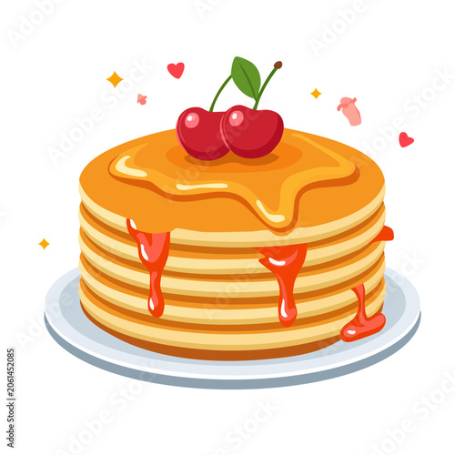 Cartoon birthday cake with strawberries and candle
