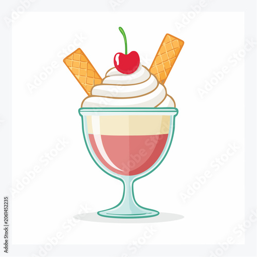 Dessert in a glass with cherry and wafers