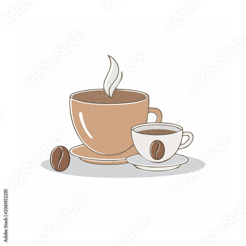 Flat design illustration of coffee cups and beans