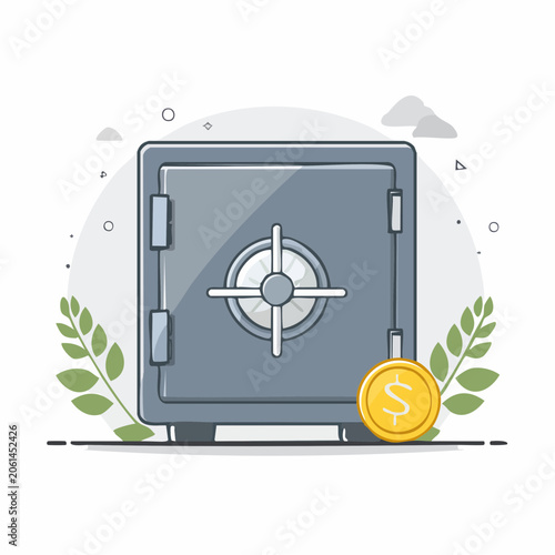 Illustration of a safe with a gold coin