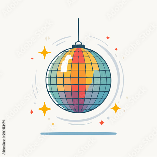 Retro Disco Ball with Colorful Reflections and Stars