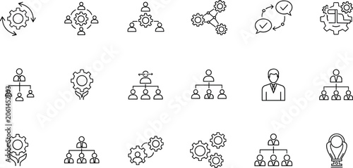 Canvastavla Corporate management hierarchy and business optimization line icon set represent
