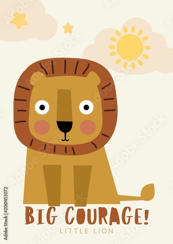 Cute Baby Lion Nursery Poster with Positive Quote