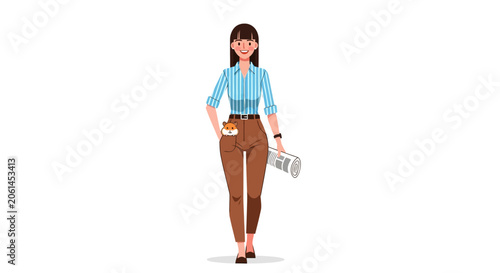 Confident businesswoman holding a laptop bag.