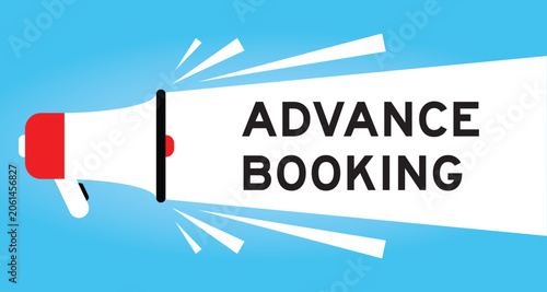 Color megaphone icon with word advance booking in white banner on blue background