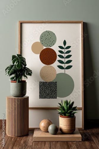 Minimalist Geometric Botanical Poster with Scandinavian Interior Decor and Modern Plant Styling, Minimalist Geometric Botanical Poster for Contemporary Home Design, Neutral Aesthetic Living Space 