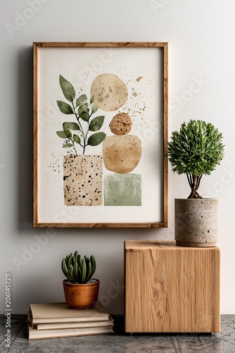 Minimalist Botanical Wall Art with Scandinavian Interior Styling and Natural Wooden Decor, Minimalist Botanical Wall Art for Modern Home Design, Neutral Aesthetic Living Space and Contemporary