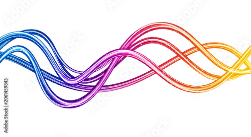 Futuristic light paths swirl with vibrant neon glow. The image captures fast motion and technology flow