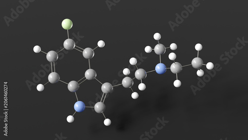 bretisilocin molecule 3d, molecular structure, ball and stick model, structural chemical formula serotonergic psychedelic
