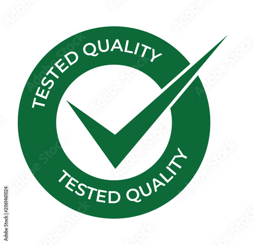tested quality approval badge with check mark seal and certification verification emblem design