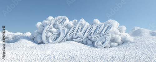 Clean layered snowdrifts with elegant holiday lettering isolated on plain background