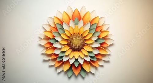 Abstract paper craft sunflower with layered petals in geometric pattern