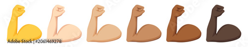 Flexed biceps, hand sign emoji, hand gesture symbol, vector icon illustration, isolated on transparent background. 