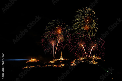 Fireworks display at Phra Nakhon Khiri Historical Park, Phetchaburi Province, Thailand.