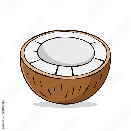 Fresh Ripe Coconut Halved Revealing White Flesh and Liquid