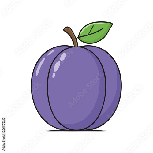 Juicy Purple Plum Fruit with a Single Green Leaf and Stem