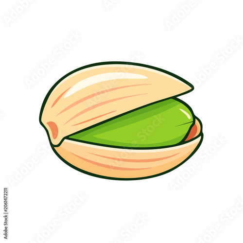 Open pistachio nut showing vibrant green kernel and creamy shell illustration