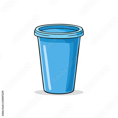 Simple Blue Disposable Cup with Lid and Shadow Isolated Vector Illustration
