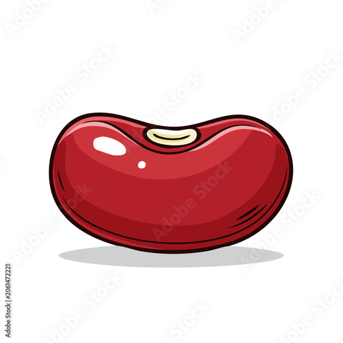 Single Red Kidney Bean Cartoon Illustration Isolated on White