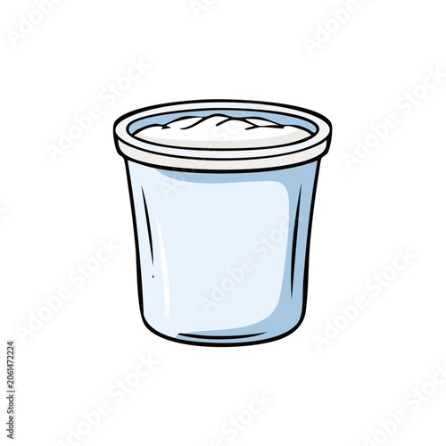 Simple illustration of a light blue container filled with creamy white yogurt or dairy product