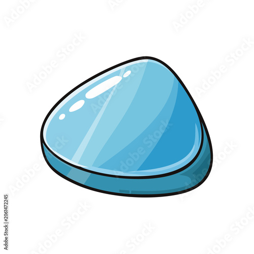 Shiny blue triangle gemstone with light reflections and clean edges cartoon style