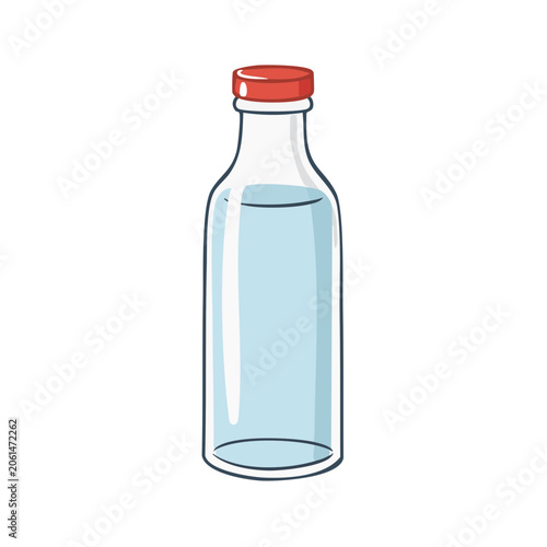 Clear Liquid in Glass Bottle with Red Cap Simple Illustration