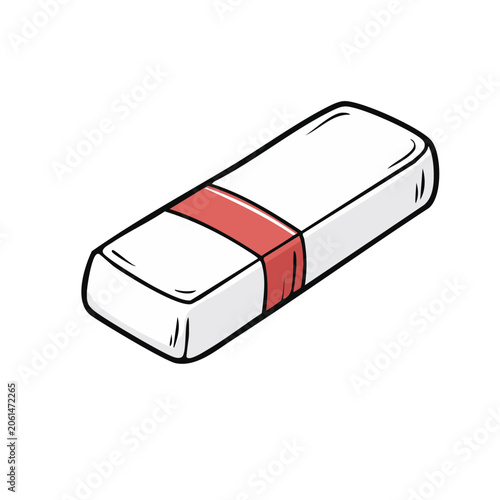 Simple White Rectangular Eraser with Red Band Illustration