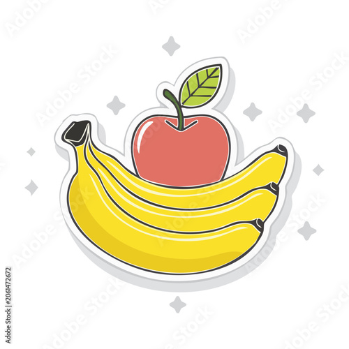 Flat Design Illustration of Banana and Apple