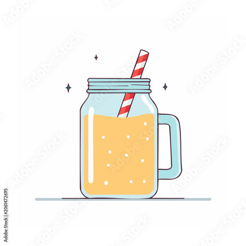 Flat design illustration of mason jar with orange drink and straw