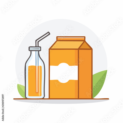 Orange Juice Bottle and Carton Illustration