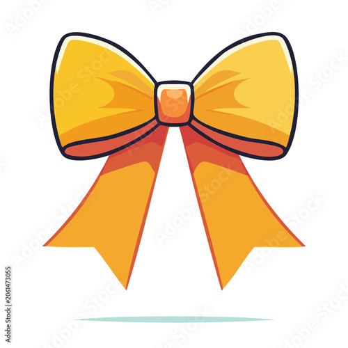 Yellow and orange gift bow with ribbon illustration
