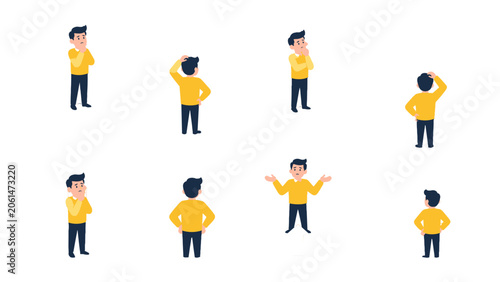 Foto Confused man choosing direction with multiple arrows set