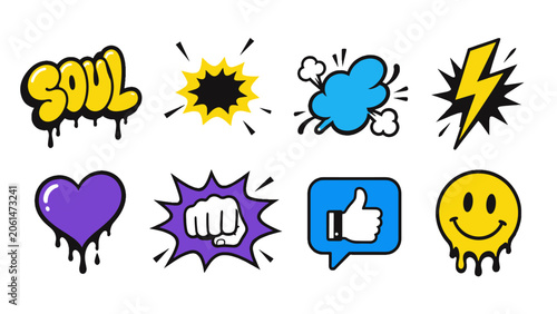 Photography Comic style pop art symbols set with heart smile and lightning