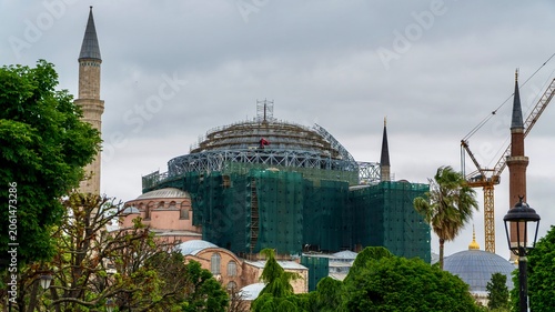 Konstfotografi Istanbul, Turkey - June 13, 2026: View of Hagia Sophia Mosque in Istanbul, Turkey, covered with scaffolding for restoration work