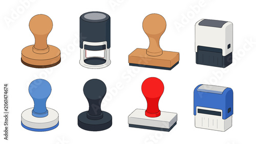 Cuadro en lienzo Set of assorted rubber stamp icons in isometric vector style