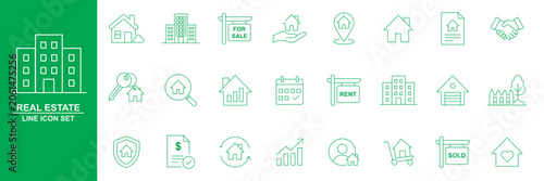 House line signs. Casa loan simple icons. Real estate. Cabin property. Cottage or apartments. Roof and windows. Residential buildings. Mansion symbols. Vector outline pictograms set 