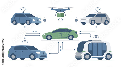 Autonomous Vehicle Network and Smart Mobility Illustration