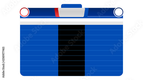 Abstract Blue Scoreboard Header with Central Black Panel and Colored Accents