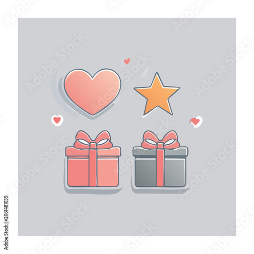 Flat design gift boxes with heart and star illustration