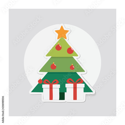 Flat design Christmas tree with gifts and ornaments