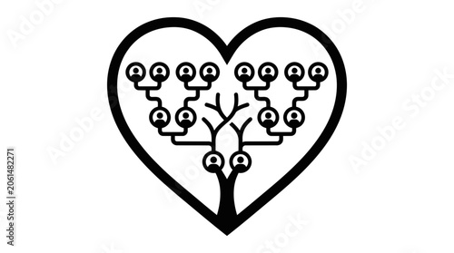 Family Tree Heart Icon - Genealogy and Ancestry Concept