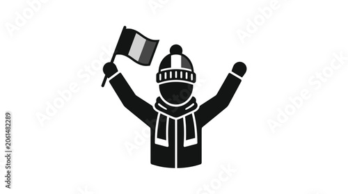 Fan Waving Irish Flag, Winter Clothing, Celebration Icon
